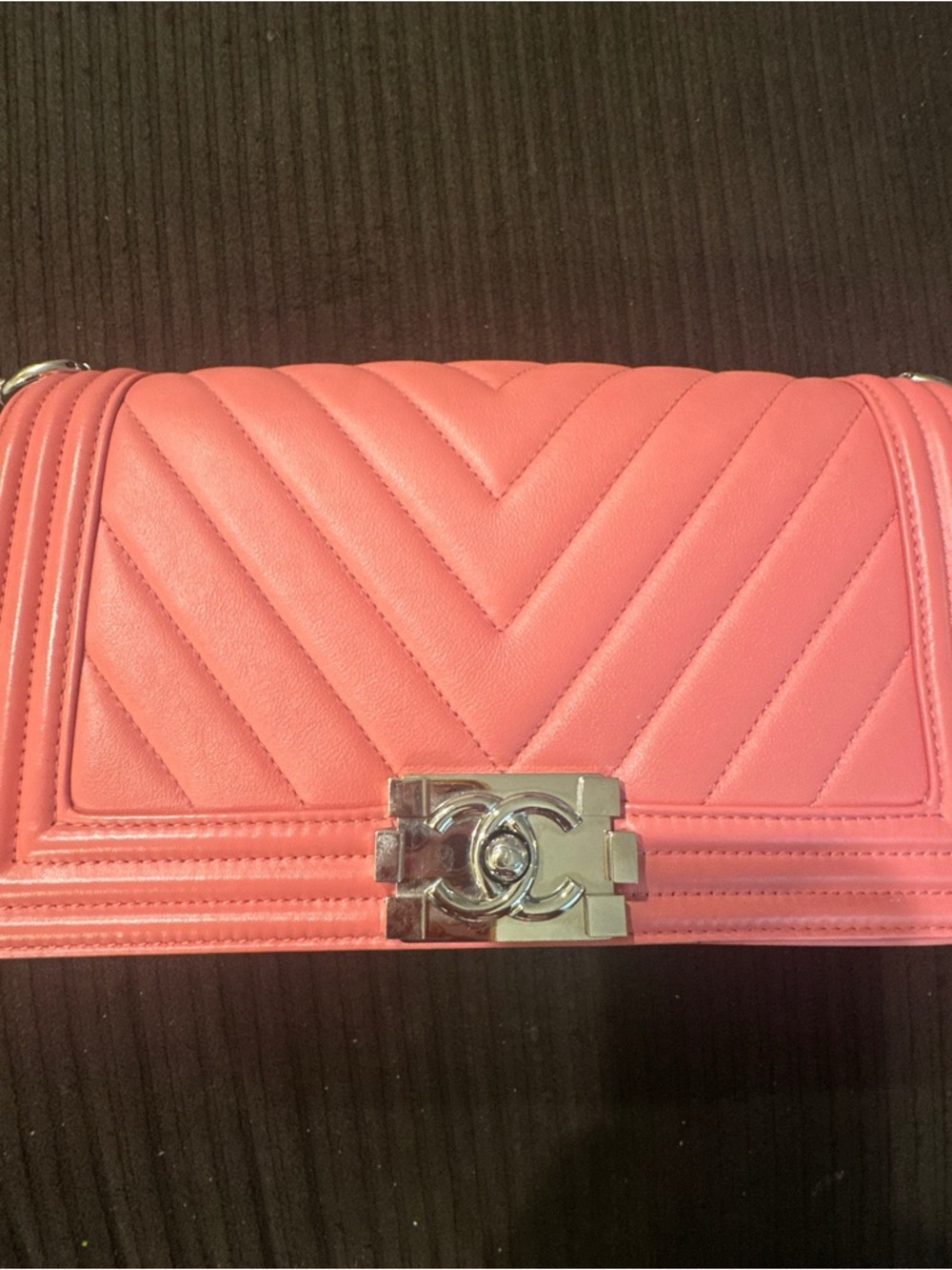 CHANEL pink Quilted Chevron Shoulder Bag with Silver CC Lock